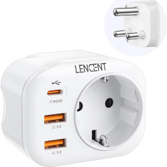 LENCENT ceļojuma adaptera strāvas adapteris Dienvidāfrikas un Vācijas kontaktdakša, ar 2 USB QC3.0 + 1 C tipa PD portu, M tipa ceļojuma kontaktdakšas strāvas adapteris Dienvidāfrikai, Namībijai, Botsvānai