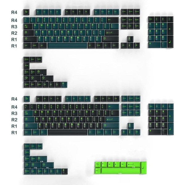 251 taustiņu dubultā šāviena taustiņu vāciņi Cherry Profile Wave Keycaps Fit for 61/64.87/104/108 Cherry Mx Switches Mechanical Keyboard