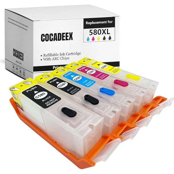 COCADEEX 580XXL Empty Refillable Ink Cartridge Replacement Compatible with Canon PGI-580XXL CLI-581XXL, for PIXMA TS6150 TS6151 TS6250 TS6251 TS6350 TS6351 TS705 TR7550 TR8550 TS9550 TS9550 TS9550 1C