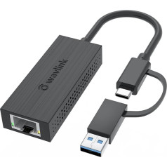 USB-C un USB-A uz 2,5 Gigabit Ethernet, WAVLINK kompakts un portatīvs 2-in-1 USB 3.2 Type-A/Type-C uz 2500Mbps RJ45 LAN pārveidotājs, saderīgs ar Microsoft Windows, Mac OS, iPadOS