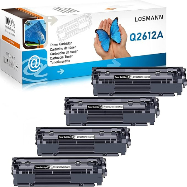 LOSMANN 4x toneris, suderinamas su Q2612A 12A FX9 FX10 CAN703, skirtas Canon I-Sensys LBP-2900 LBP-2900b LBP-2900i LBP-3000 Lasershot LBP-2900 LBP-3000 HP Laserjet 1010 1012 1015 1018 1020 1022 1022N 1022NW