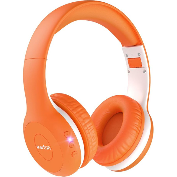 EarFun Bluetooth Kopfhörer Kinder, 85/94dB Lautstärkeregelung, HiFi Sound, HD-Mikrofon, 40 Std Akku, Faltbare, Einstellbar, Kopfhörer Kabellos Bluetooth Kinder für Schule/Reise/PC, Orange