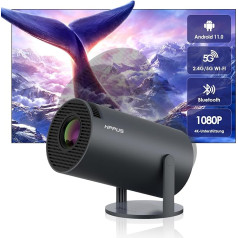 HIPPUS Mini Smart Beamer 4K, Grau Full HD 1080P 180°Dreh Portable Projector klein Videoprojektor Handy Android OS 11.0 mit 2.4/5G WiFi Bluetooth 5.0 automatischer Keystone-Korrektur, mit USB