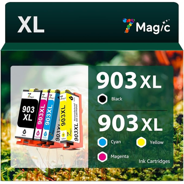 7Magic 903XL suderinama su spausdintuvo kasetėmis HP 903XL Multipack, skirta HP 903 HP 903 HP 903 XL 903XL, skirta HP Officejet Pro 6950 6960 6970 spausdintuvo kasetėms Multipack (1 juoda, 1 žydra, 1 geltona, 1 purpurinė)