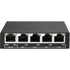 POE komutators PS504 Power Over Mini Ethernet, 5x RJ45 LAN-Port, 4x RJ45 LAN-Port, 802.3AF, 48V / 60W.