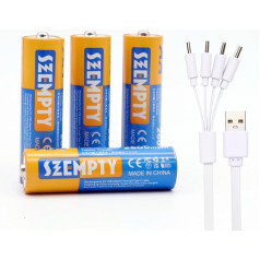 SZEMPTY uzlādējamas litija 1,5 V AA baterijas, 4 baterijas, USB-C Li-Ion AA 2600 MWh (1733 mAh) baterijas, ar 4-in-1 C tipa uzlādes kabeli, ātrā uzlāde 2 stundās, vairāk nekā 1200 uzlādes ciklu