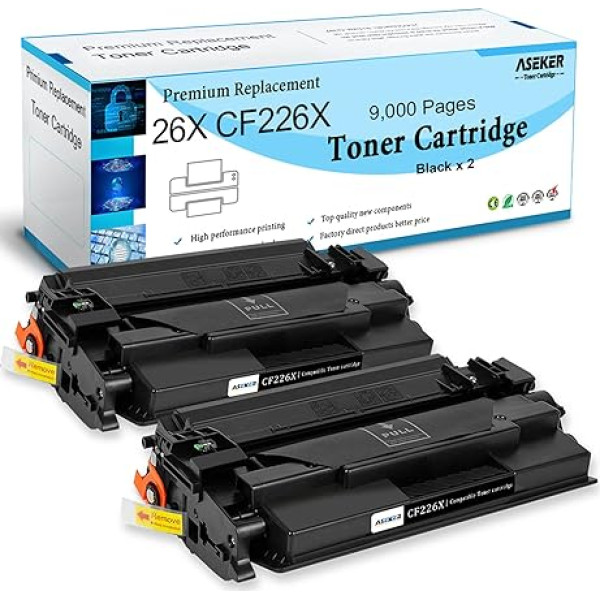 ASEKER suderinama 26X CF226X 26A CF226A tonerio kasetė 9000 puslapių, skirta HP Laserjet Pro M402d M402n M402dn M402dw M402dne MFP M426dw M426fdn M426fdw spausdintuvui (2 juodos spalvos)