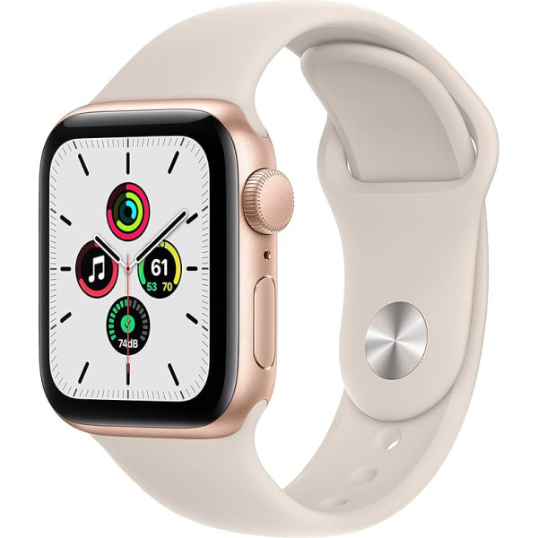 2021 Apple Watch SE (GPS, 40 mm), zelta krāsas alumīnija vāciņš ar sporta jostu (Starlight), normāls (vispārējs)