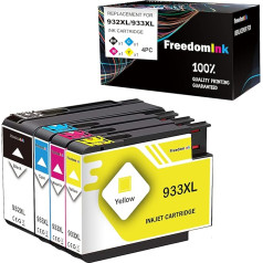 FreedomInk 4 932 932 933 HP 932XL 933XL daugkartinės pakuotės spausdintuvų kasetės Didelės talpos, suderinamos su HP Officejet 6600 6700 6700 6100 7510 7600 7610 7612 7110 spausdintuvu (1 juoda, 1 žydra, 1 purpurinė,