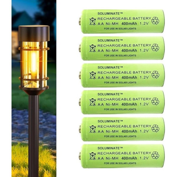 BuyaBattery Soluminate™ AA saules baterijas (400mAh) uzlādējamas 1,2V NiMH zaļas (6 gab.)