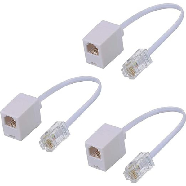 SHONCO RJ45 uz RJ11 adapteris, RJ11 6P4C sieviešu uz Ethernet RJ45 8P8C pārveidotājs (3 baltas krāsas)