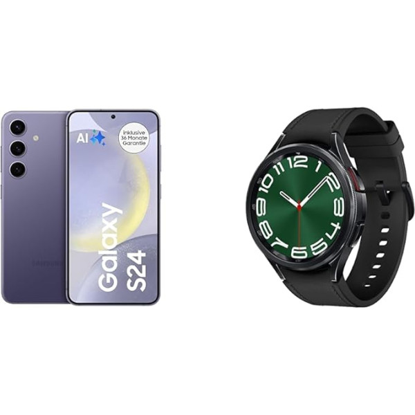 Samsung Galaxy S24 AI viedtālrunis Android mobilais tālrunis bez līguma Galaxy Watch6 Classic Smart Watch, melns