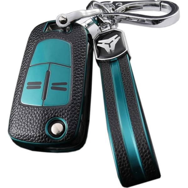 HIBEYO Flip Key Auto atslēgu futrālis piemērots Vauxhall atslēgu futrālim Aizsargvāciņš Vauxhall Corsa Astra Vectra Zafira Antara Mokka Tigra B tālvadības pults atslēgu futrālim TPU Leather Texture Green