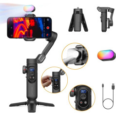 AOCHUAN 3 asu Gimbal Smartphone Gimbal stabilizators ar magnētisko RGB aizpildīšanas gaismu iPhone/Android iPhone Gimbal ar uzlabotu sejas izsekošanas funkciju Vlog ierakstīšanai - Smart X Pro Kit