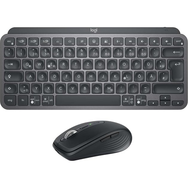 Logitech MX Keys Mini tastatūra + MX Anywhere 3S bezvadu pele - vienmērīgs rakstīšana, izgaismoti taustiņi, ātra ritināšana, Bluetooth, saderīga ar vairākām operētājsistēmām - grafīta, QWERTZ izkārtojums