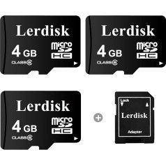 Lerdisk Fabrik Vairumtirdzniecība 3 iepakojumi Micro SD kartes 4GB MicroSDHC 3 gadu garantija Class 6 Ražots ar 3C Group licences īpašnieku (4GB x 3 gabali)