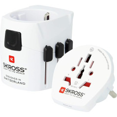 SKROSS | 1.103165 | Pro Light-World | Universāls ceļojuma adapteris 2 vai 3 kontaktu rozetēm - no un vairāk nekā 200 valstīm - maksimālā jauda 1535 W - aizsardzība pret elektrošoku