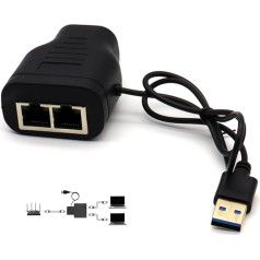 LOKEKE RJ45 tīkla sadalītāja adapteris, RJ45 1 uz 2 LAN Ethernet tīkla adapteris ar USB barošanas kabeli Cat6 / Cat7 tīklam