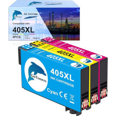 GoToners 405XL tintes kasetnes, kas saderīgas ar Epson 405 XL krāsu printeru kasetnēm Workforce Pro WF-3820 WF-3825 WF-4820 WF-4825 WF-4830 WF-4830 WF-7830 WF-7835 WF-7840 (1 zilā, 1 purpura, 1 dzeltenā)