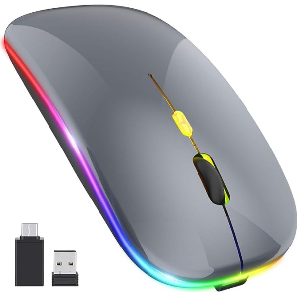 Pasonomi Wireless Rechargeable LED PC Mouse, Quiet Wireless Mouse, Laptop Mouse with a USB Receiver Type C