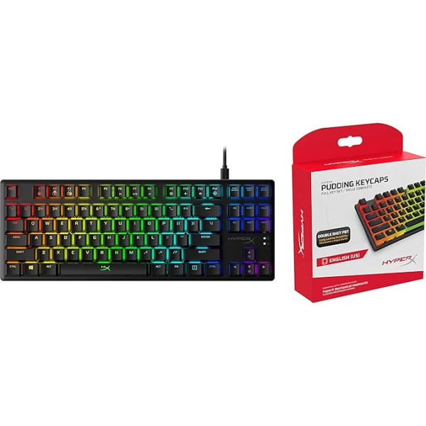 HyperX HX-KB7RDX-US Alloy Origins Core, RGB Mechanical Gaming Keyboard, Tenkeyless (US Layout) & Pudding Keycaps - Full Set of Keys - PBT - (Black) - English (US) Layout - 104 Keys