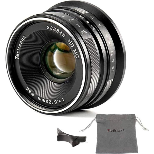 7artisans 25mm F1.8 manuālā fokusēšanas objektīvs Fujifilm Fuji X-A1 x-a10 x-a2 x-a3 x-a3 x-at M1 XM2 X-T1 x-t10 x-t2 x-t20 X-Pro1 x-pro2 X-E1 X-E2 x-e2s - Schwarz