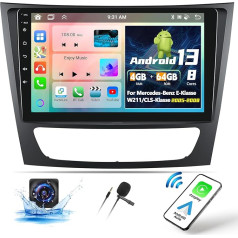 OiLiehu 4+64G Android 13 Doppel Din Radio Carplay Android Auto Autoradio Mit Bildschirm 9 Zoll für Mercedes Benz W211 E-Class CLS-Class W219 (2005-2008) Unterstützung Bluetooth GPS GPS FM RDS WiFi DSP