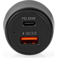 Automašīnas lādētājs - 65 W - 2.0/3.0/3.25 A - Izeju skaits: 2 - Ostas tips: USB-A/USB-C - Automātiska sprieguma atlase.