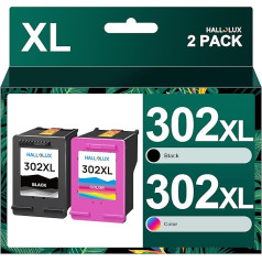 HALLOLUX 302XL multipakete atkārtoti atjaunotu printeru kasetņu, kas ir saderīga ar HP 302XL 302 XL Officejet 3831 3830 5230 5220 DeskJet 3630 2130 3636 Envy 4520 (1 melna, 1 krāsaina)