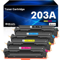 inkalfa 203A tonerio kasetė suderinama su HP 203A 203X Color Laserjet Pro MFP M281fdw M281fdn M280nw M281cdw M254nw M254dn M254dw CF540X CF540A CF541X CF542X CF543X Juoda žydra 4 pakuotės 4 pakuotės 4 pakuotės