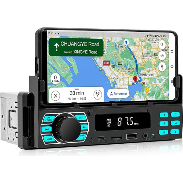 Podofo 1 Din Autoradio mit Bluetooth, Single Din Autoradio MP3-Player Unterstützung Bluetooth Musik/Hands-Free Anrufe/FM/Sprachsteuerung/USB/Type-C/TF/AUX/Location App +Fernbedienung