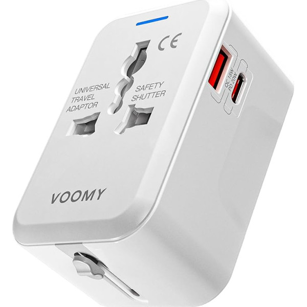 VOOMY ceļojuma kontaktdakša ar ātro lādētāju vairāk nekā 150 valstīm, ceļojuma adapteris ar USB lādētāju un USB C lādētāju, kempinga piederumi ar ātro uzlādi 3.0, USB kontaktdakša un 20 W lādētājs USB C