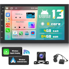 Hikity 2 Din Android Autoradio mit Navi Wireless Apple Carplay Android Auto, 4+64GB Touchscreen Autoradio Bluetooth mit Bildschirm 7 Zoll USB EQ WiFi Mikfon FM RDS Dopple Din Car Radio +Rückfahrkamera