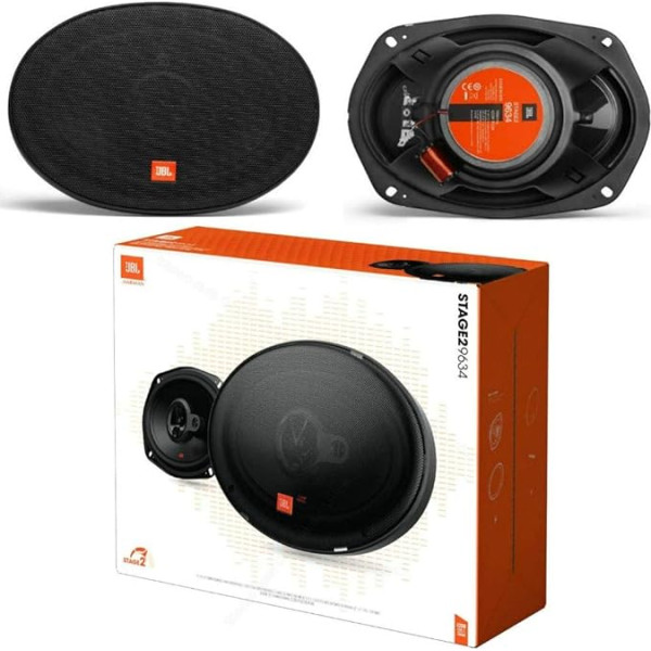 2 koaksiālie trīsvirzienu skaļruņi Saderīgi ar JBL Stage2 9634 6 x 9 15,00 x 23,00 cm 150 x 230 mm 70 W RMS 420 W Max 4 Ohm 92 dB uz pāri