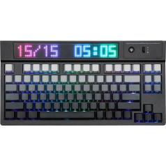 EPOMAKER DynaTab75 mehāniskā tastatūra ar slotu planšetdatoram/iOS/Android. Bluetooth/2.4GHz/USB-C starplikā, ar karsto maiņu, RGB apgaismojumu, 5000 mAh ātrās uzlādes funkciju (ekrāna pelēks, Wisteria Linear)