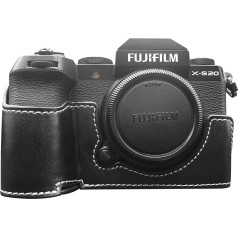 MUZIRI KINOKOO Fujifilm Fuji XS20/X-S20 kameras futrālis, retro PU ādas Fuji XS20 aizsargvāciņš ar rokturi un atveramu pamatni - melns