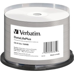 Verbatim CD-R DataLifePlus 700 MB, 50er Pack Spindel, kompaktdisku ieraksti, 52-fache Brenngeschwindigkeit und thermisch bedruckbarI leere CD, Audio CD ieraksti drukājami, CD leer