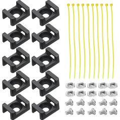 sourcing map Kabelbinder-Basis, 6,5 mm Lochdurchmesser, Sattel-Typ, Drahthalter für 20er-Serie, europäischer Standard, Aluminium-Extrusion mit M5-Schrauben, Muttern, Bändern, Schwarz, 10 Stück