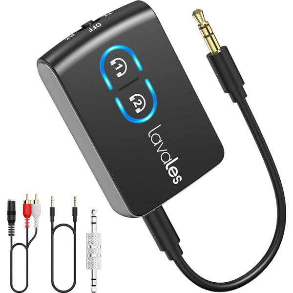 Bluetooth 5.3 Bluetooth uztvērējs televizoram, Bluetooth audio adapteris RCA 3,5 mm Jack, Aptx Faible Latence, Audio HiFi Double Link, piemērots portatīvajam/lidaparātam/elektroniskajai ierīcei