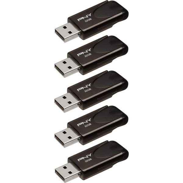 PNY Attaché 4 zibatmiņas USB 2.0 zibatmiņas ar bīdāmu vāciņu, melns, 5 x 32 GB