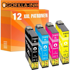 Gorilla Ink 10 Economy Set Of 12 Ink Cartridges Replace Epson GI1631 XXL GI1634 – WORKFORCE WF 2510 WF 2520 NF/WF 2530 WF 2540 WF