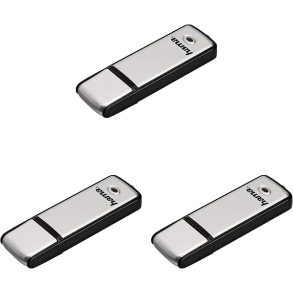 Hama 16GB USB Flash Drive USB 2.0 Data Stick (10MB/s Data Transfer Memory Stick Memory Stick with Cap Suitable for Windows/MacBook) Silver (Pack of 3)