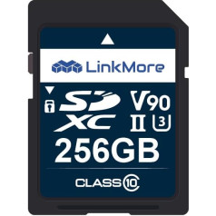 LinkMore SD karte 256GB, XV29 SDXC atmiņas karte, UHS-II SD karte, U3, V90, atmiņas karte kamerai 8K, 4K video, līdz 250MB/s lasīšanas un 220MB/s rakstīšanas ātrums