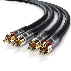 CSL - Stereo RCA audio kabelis - 3 m - 2 x RCA uz 2 x RCA audio kabelis - AUX ievadi - Metāla kontaktdakša ar zelta pārklājumu, dubulti ekranēts kabelis - 2 veidu RCA kabelis