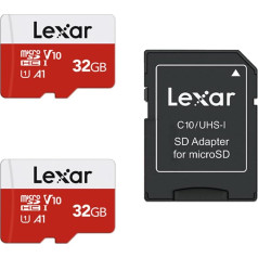 Lexar 32GB Micro SD Card 2 Pack MicroSDHC UHS-I Flash Memory Card with Adapter - Up to 100MB/s, U1, Class10, V10, A1, High Speed TF Card (2 карты microSD + 1 адаптер)