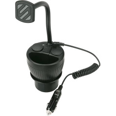 Scosche MAGPCUP MagicMount PowerHub magnētiskais dzērienu turētājs automašīnai, uzlādē vairākas ierīces, pielāgojams lielākajai daļai krūzīšu turētāju, melns