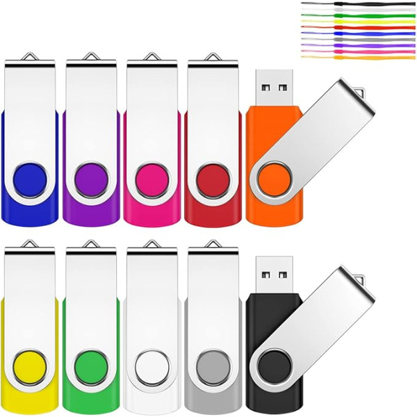 1GB 10pcs USB 2.0 Вращающийся флэш-накопитель для хранения данных USB Stick с веревкой (многоцветный) 8gb