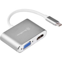 SilverStone SST-EP16C - USB Type-C adapteris ar VGA un HDMI; HDMI nodrošina 4Kx2K@30Hz, VGA nodrošina 1920x1200@120Hz, dubultā ciparu izšķirtspēja.