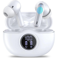 Bluetooth Kopfhörer, Kopfhörer Kabellos Bluetooth 5.3 In Ear Kopfhörer mit 4 Mikrofon Noise Cancelling Ohrhörer, HiFi Stereo Tiefer Bass 50 Std Spielzeit Kabellose Kopfhörer mit LED Anzeige USB-C Weiß