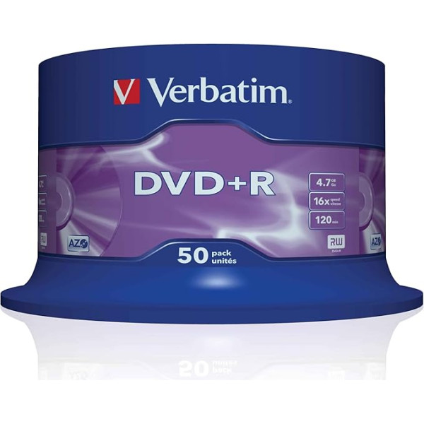 Verbatim DVD+R, 4,7GB, 1-16x, Datu/video, 50 gab.